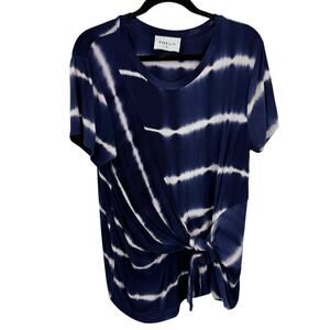 Emelia Tie Waist Blue tie-dye Short Sleeve Tee size XL Roundneck Pullover Boho